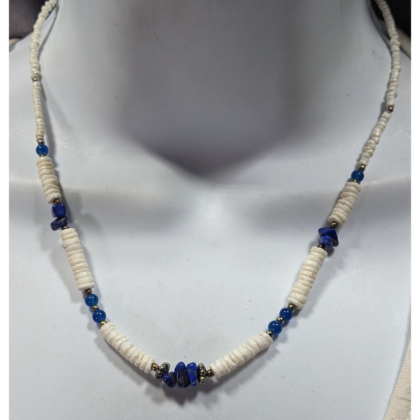 Vintage Shell And Lapis Lazuli Heishi Necklace