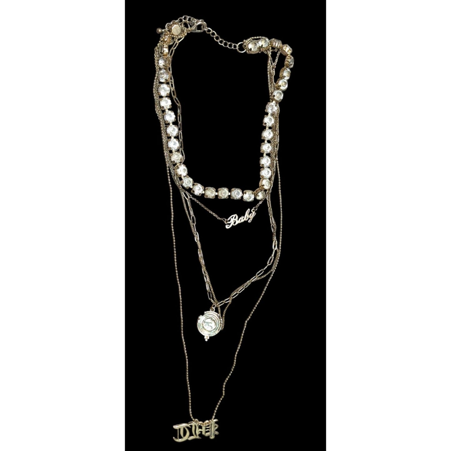 Layered Glam Rhinestone Chain And Charm Necklace