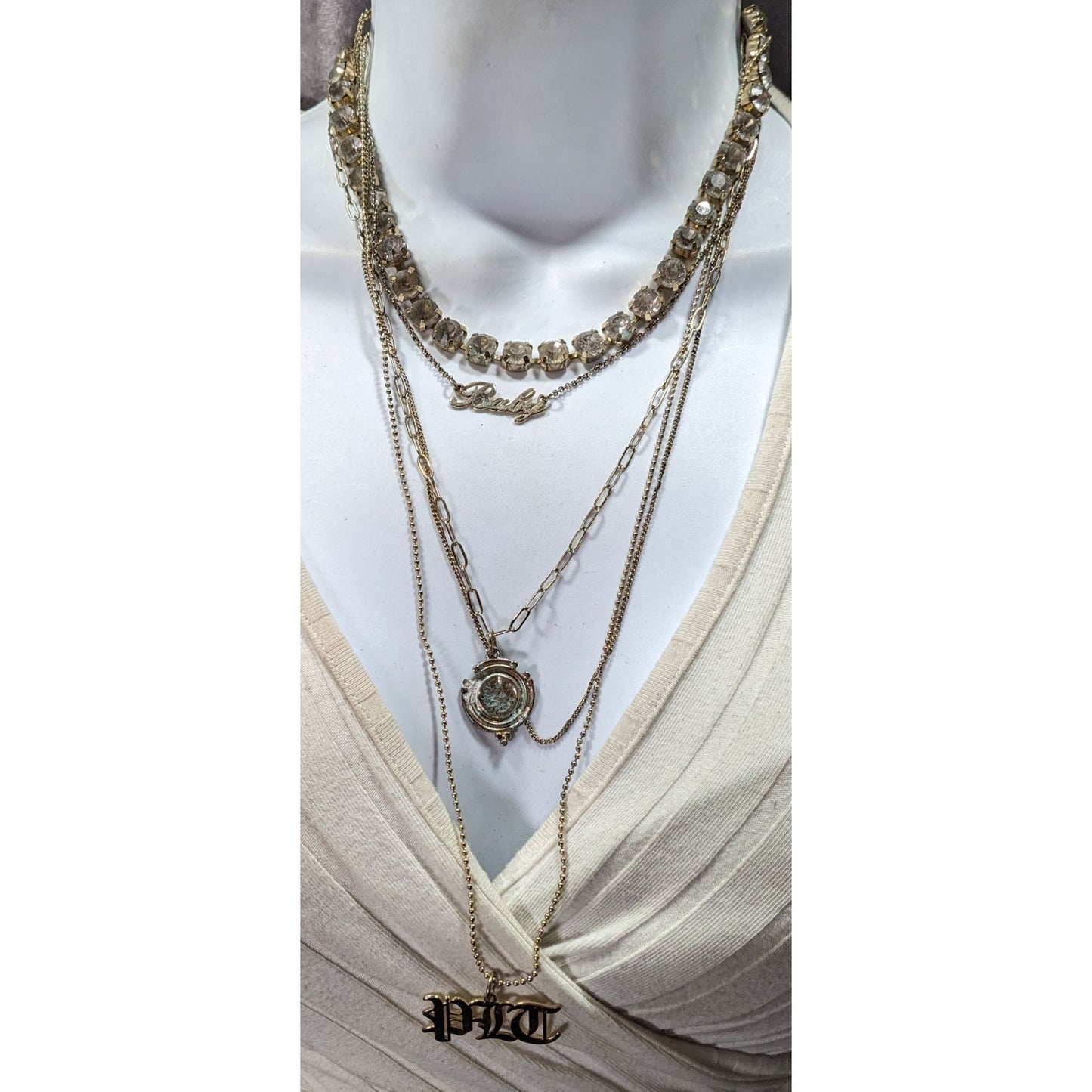 Layered Glam Rhinestone Chain And Charm Necklace