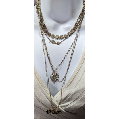 Layered Glam Rhinestone Chain And Charm Necklace