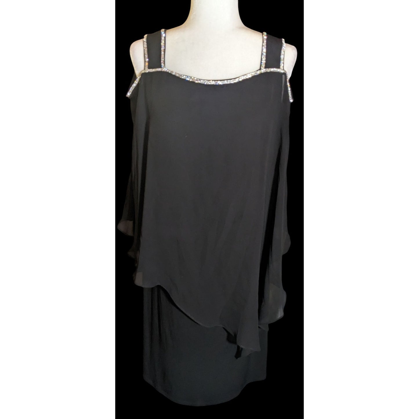 Vintage Glam Goth Glamour Nights Layered Chiffon Cocktail Dress With Rhinestone Accents