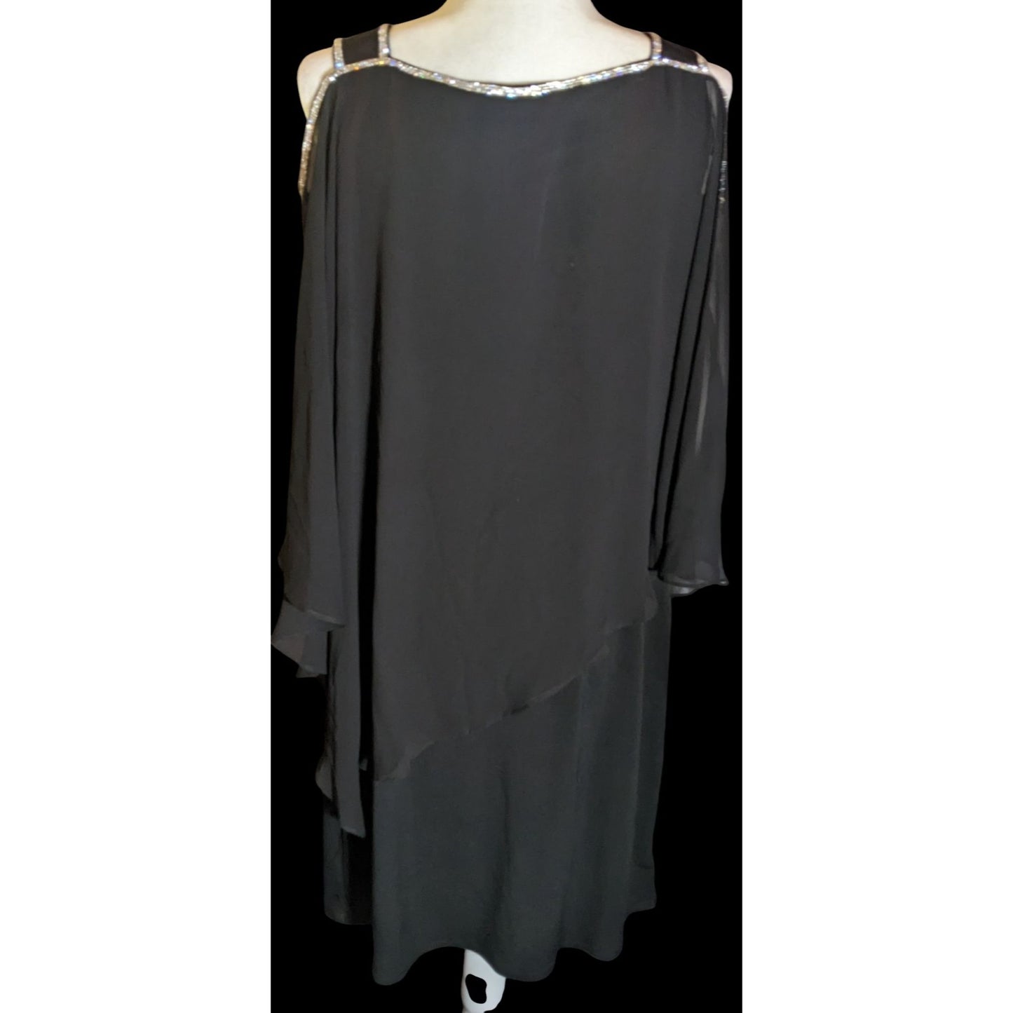 Vintage Glam Goth Glamour Nights Layered Chiffon Cocktail Dress With Rhinestone Accents