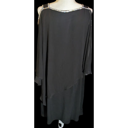 Vintage Glam Goth Glamour Nights Layered Chiffon Cocktail Dress With Rhinestone Accents