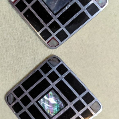 Vintage Black Square Mod Earrings With Mother Of Pearl Accents