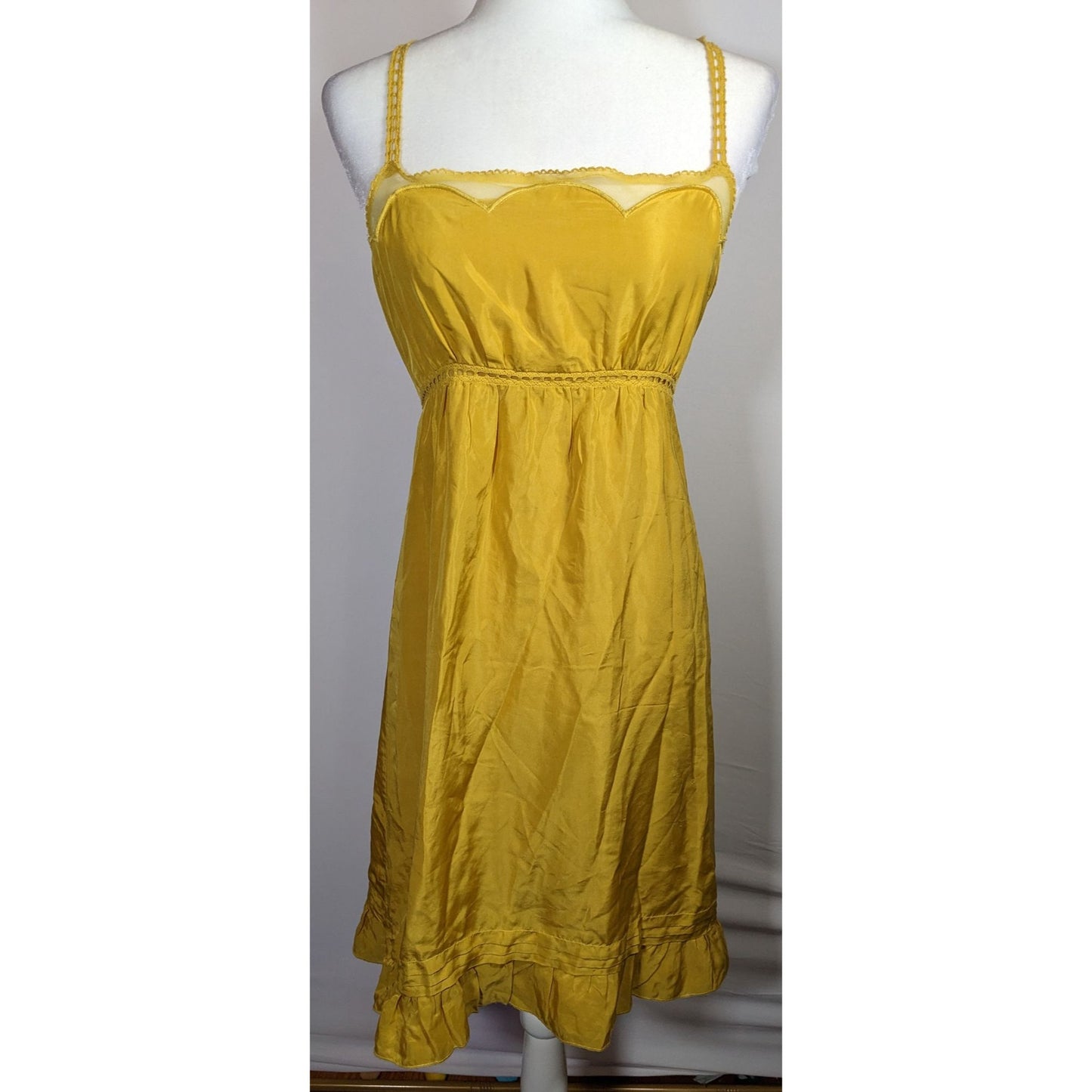 Viola Anthropologie Yellow Silk Vintage Style Dress