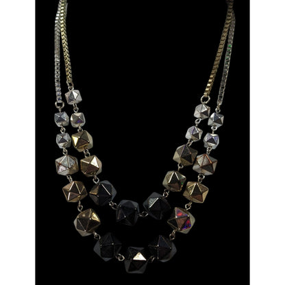 Chunky Geometric Multi Metallic Beaded Box Chain Multilayer Necklace