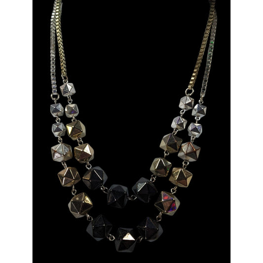 Chunky Geometric Multi Metallic Beaded Box Chain Multilayer Necklace