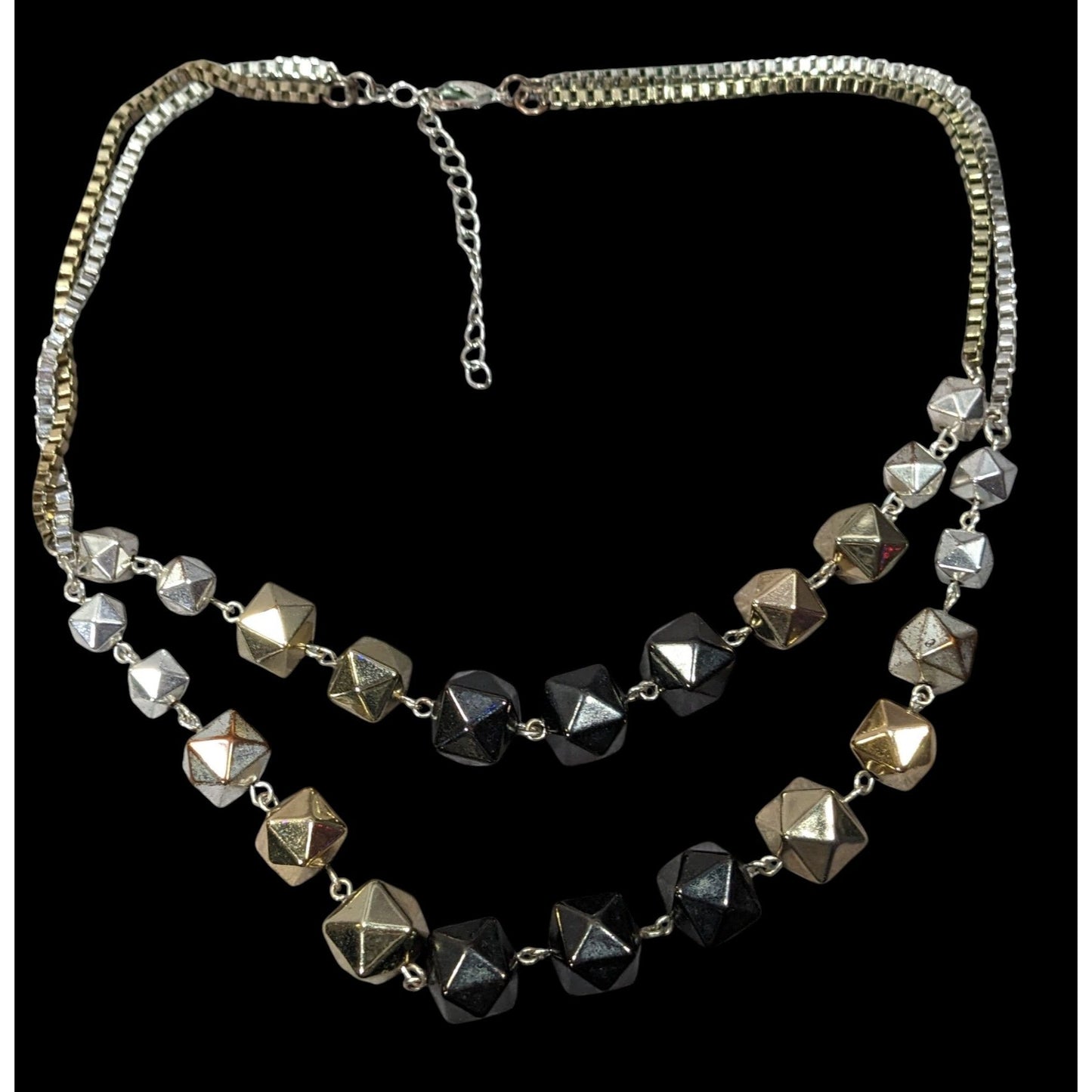 Chunky Geometric Multi Metallic Beaded Box Chain Multilayer Necklace