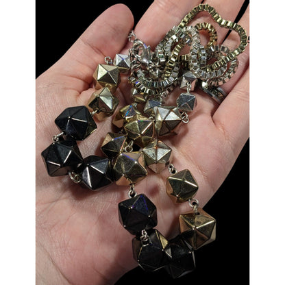 Chunky Geometric Multi Metallic Beaded Box Chain Multilayer Necklace