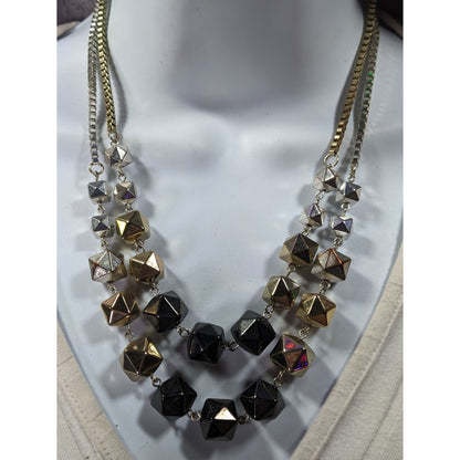 Chunky Geometric Multi Metallic Beaded Box Chain Multilayer Necklace