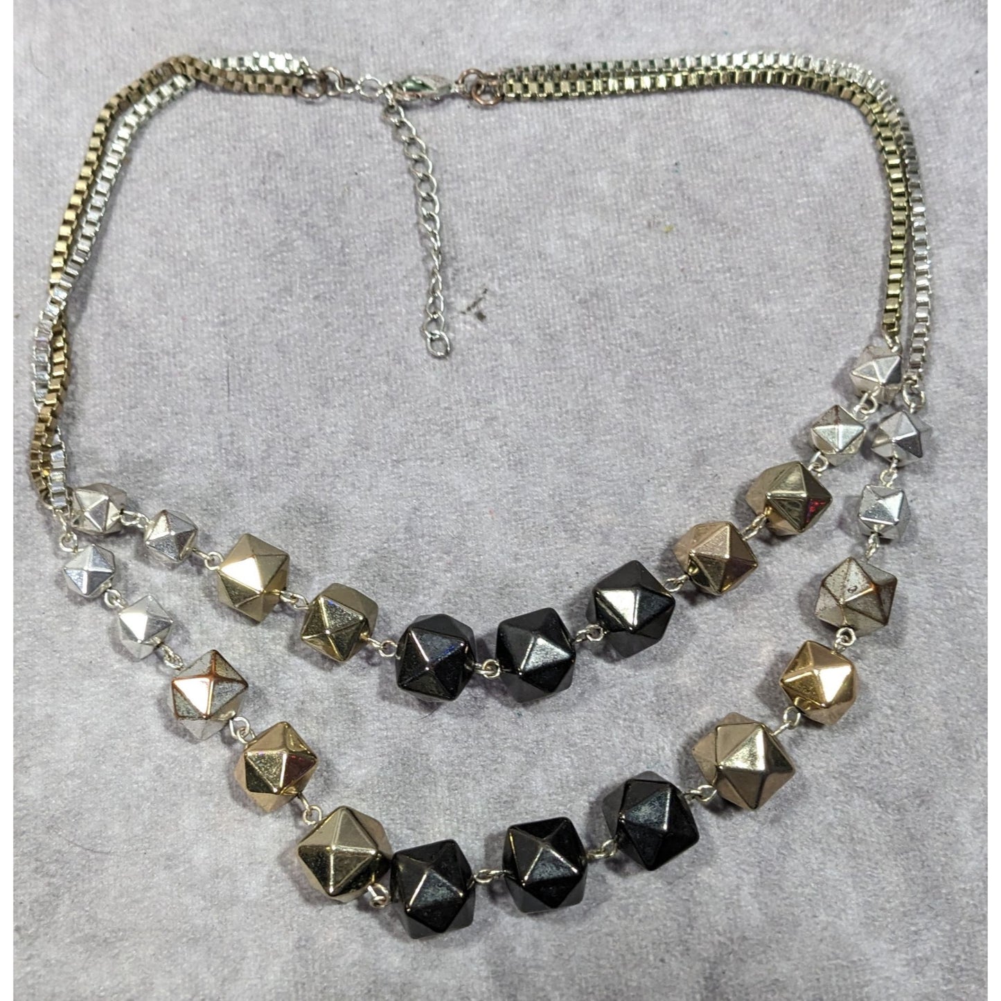Chunky Geometric Multi Metallic Beaded Box Chain Multilayer Necklace