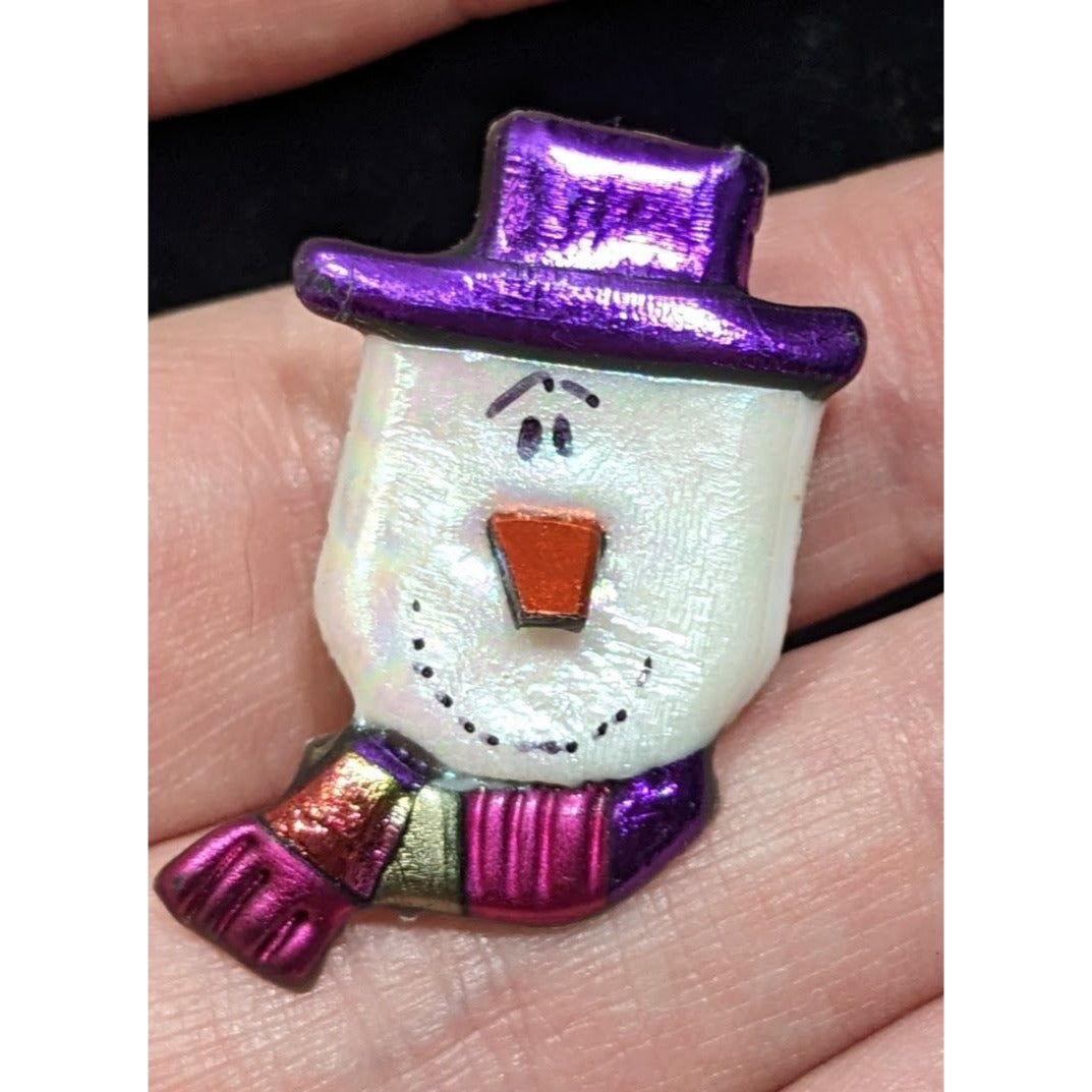 Vintage Handmade Metallic Snowman Face Brooch