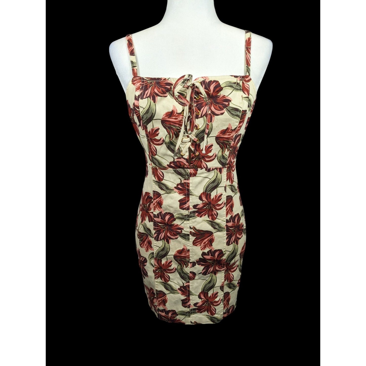 GBE Los Angeles 90s Style Cream And Pink Floral Dress Size Medium