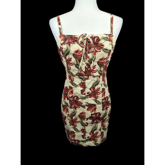 GBE Los Angeles 90s Style Cream And Pink Floral Dress Size Medium