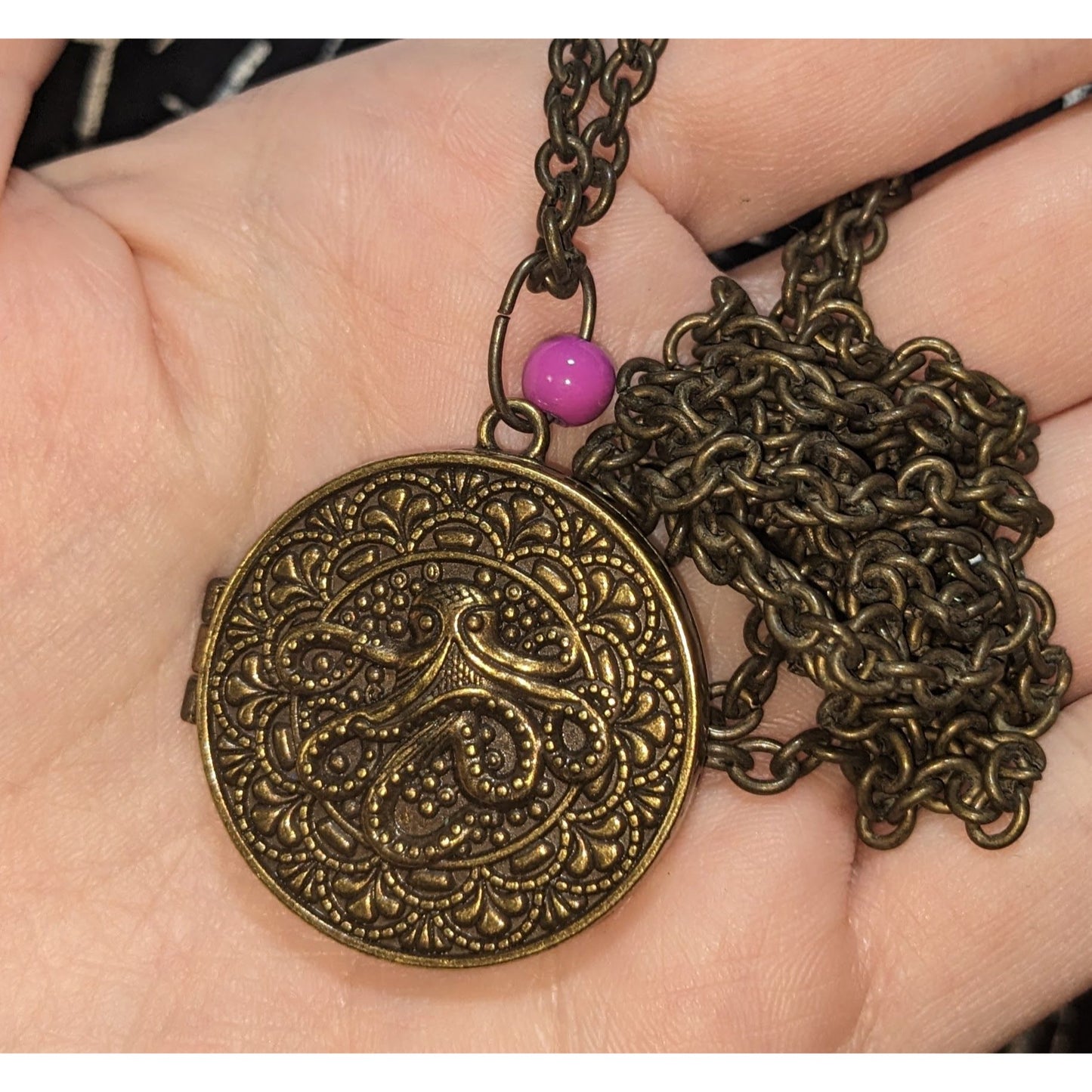 Steampunk Octopus Locket Necklace Gold Nautical Embossed Pendant