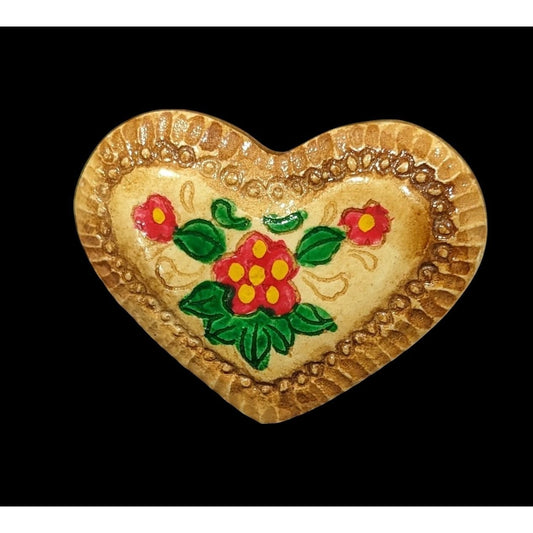 Vintage Rustic Wood-Look Floral Heart Brooch