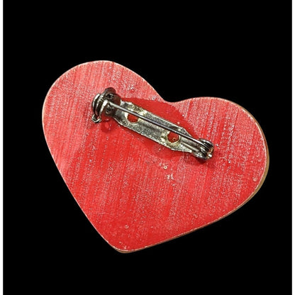 Vintage Rustic Wood-Look Floral Heart Brooch