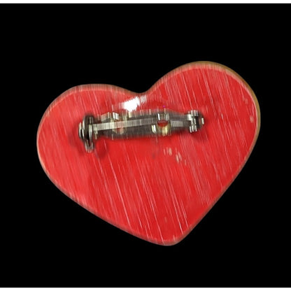 Vintage Rustic Wood-Look Floral Heart Brooch