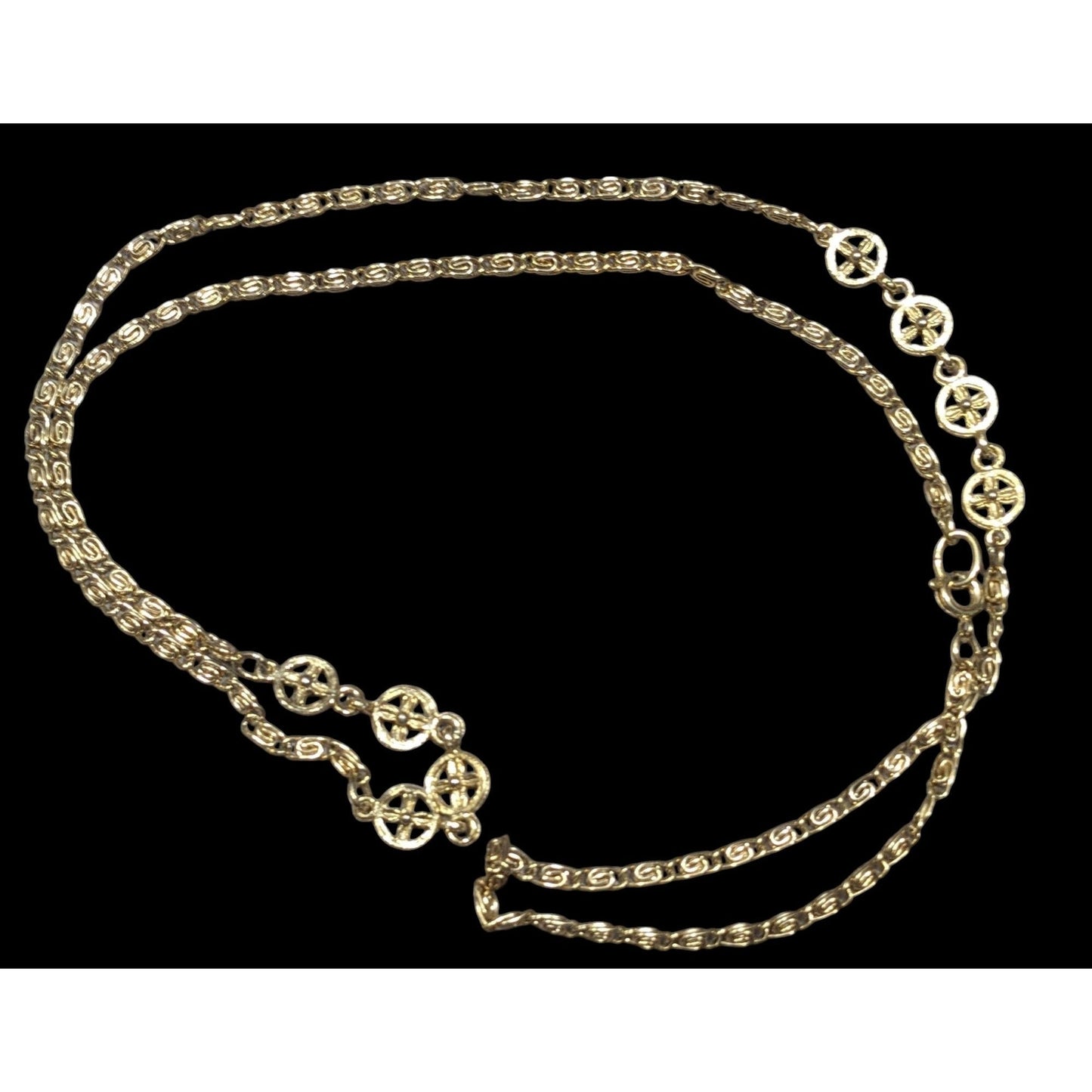 Classic Snail Chain Gold Tone With Floral Charm Accents