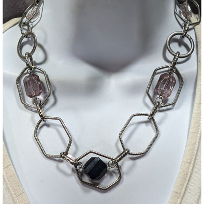 Lia Sophia Vault Black And Lavender Gemmed Chain Necklace