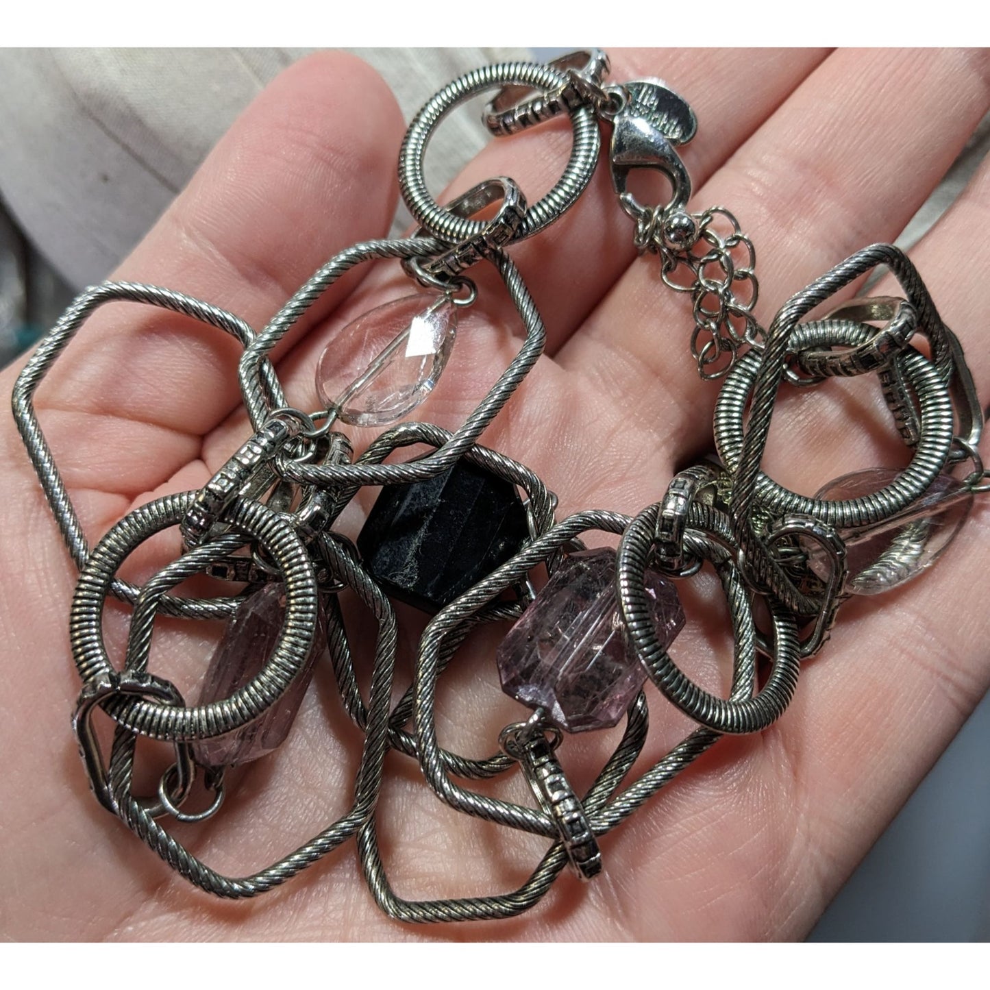 Lia Sophia Vault Black And Lavender Gemmed Chain Necklace