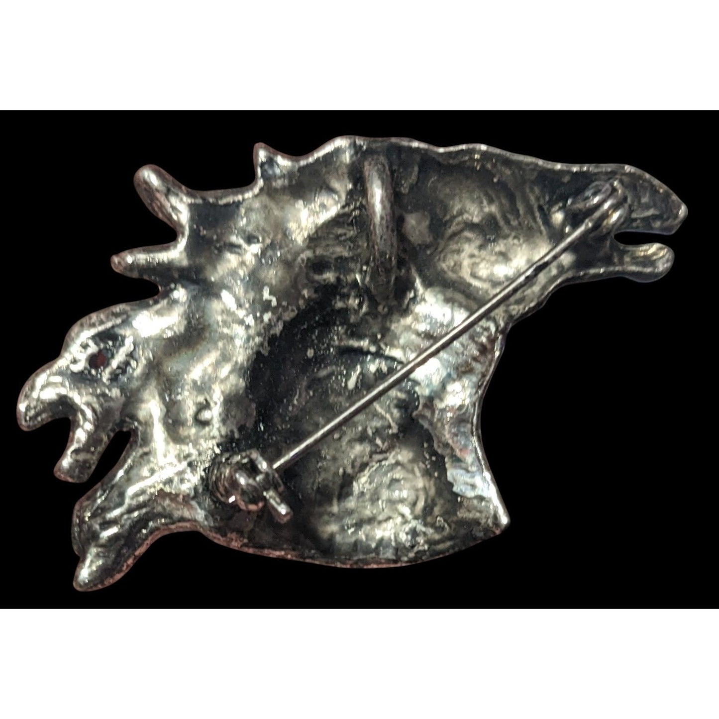 Vintage Horse Head Black And Silver Tone Brooch/Pendant