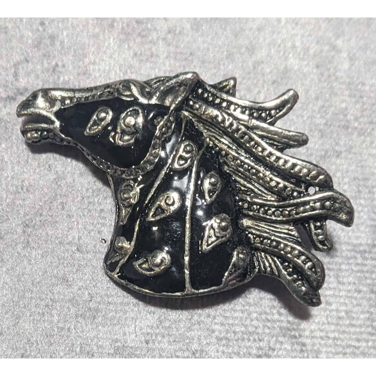 Vintage Horse Head Black And Silver Tone Brooch/Pendant