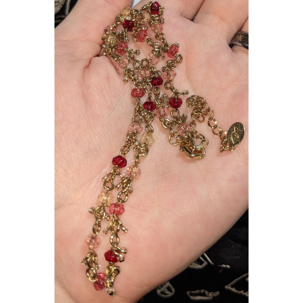 Y2K Coquette Romantic Liz Claiborne Pink Beaded Dangle Necklace