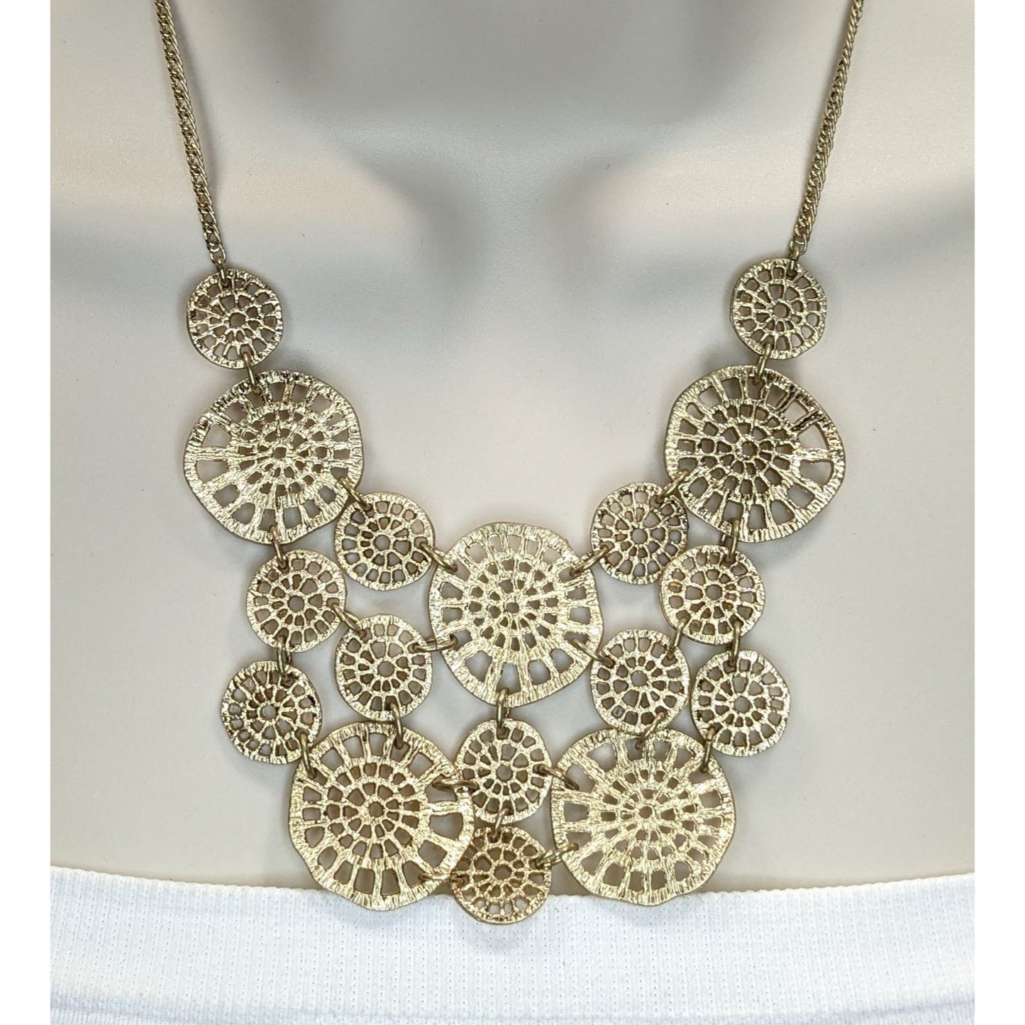 Gold Filigree Statement Necklace Lonna & Lilly Openwork Disc Bib Necklace Boho Modern Glam