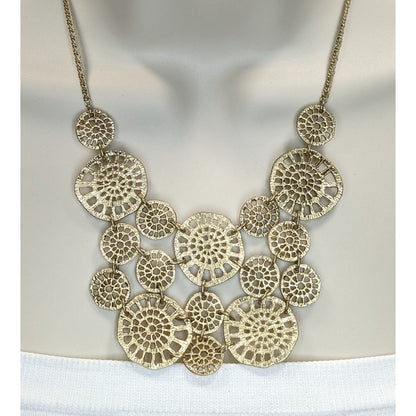 Gold Filigree Statement Necklace Lonna & Lilly Openwork Disc Bib Necklace Boho Modern Glam