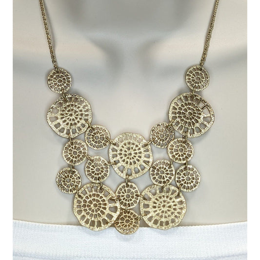 Gold Filigree Statement Necklace Lonna & Lilly Openwork Disc Bib Necklace Boho Modern Glam