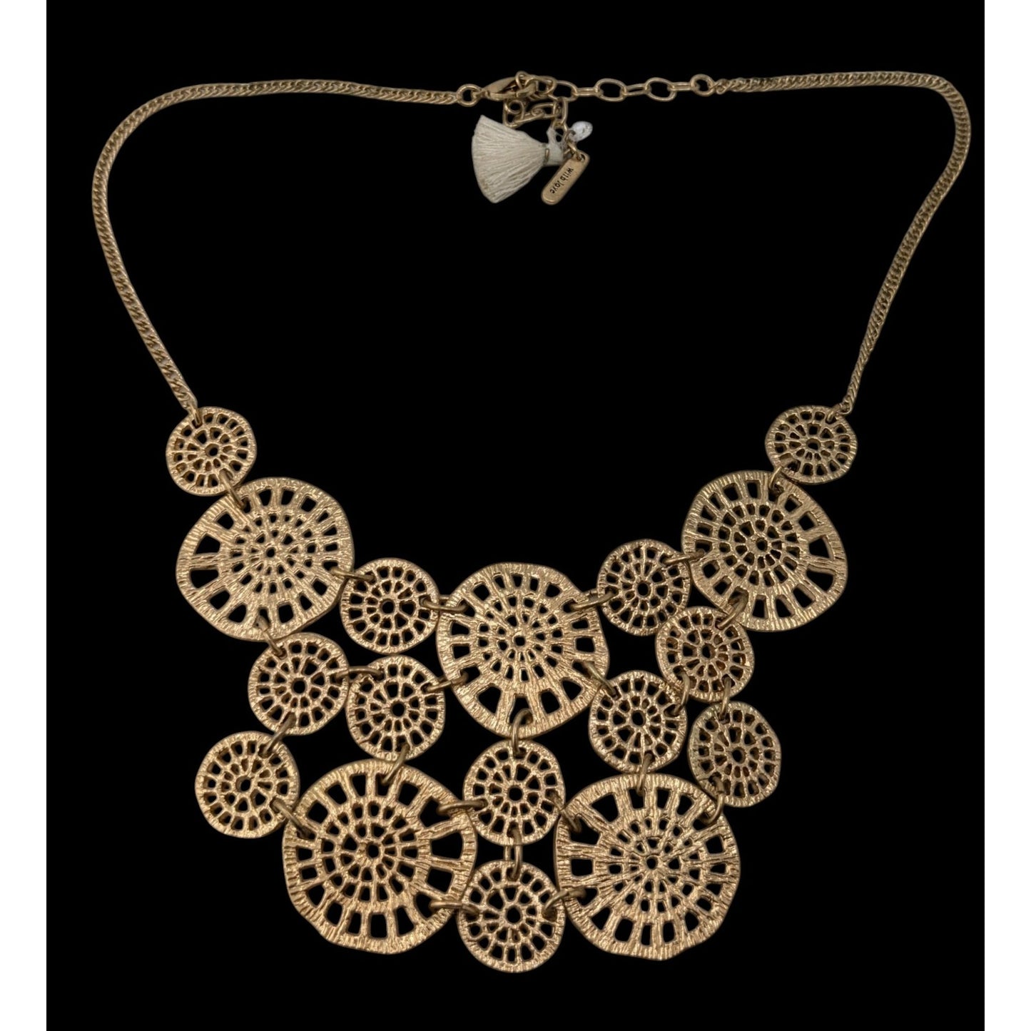 Gold Filigree Statement Necklace Lonna & Lilly Openwork Disc Bib Necklace Boho Modern Glam