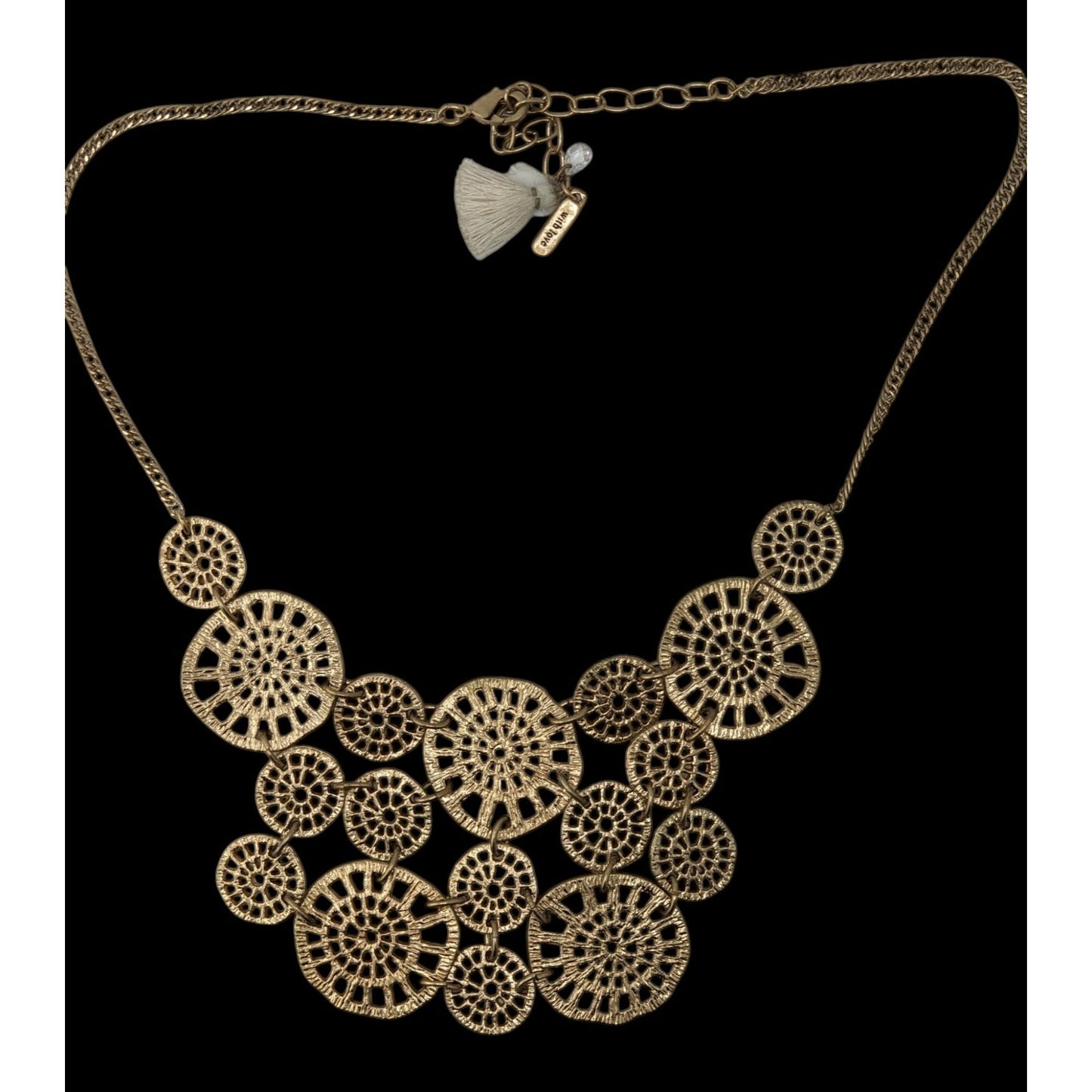 Gold Filigree Statement Necklace Lonna & Lilly Openwork Disc Bib Necklace Boho Modern Glam