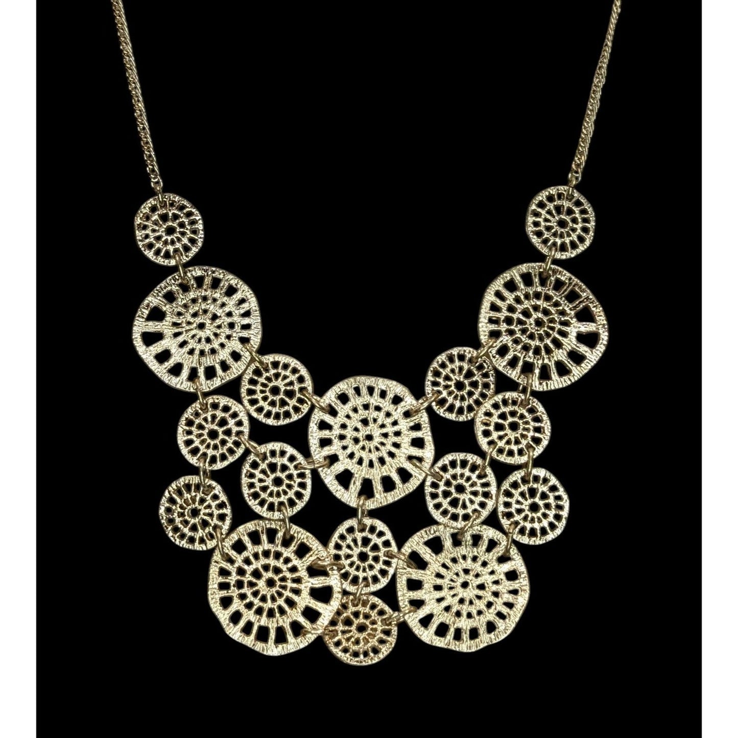 Gold Filigree Statement Necklace Lonna & Lilly Openwork Disc Bib Necklace Boho Modern Glam