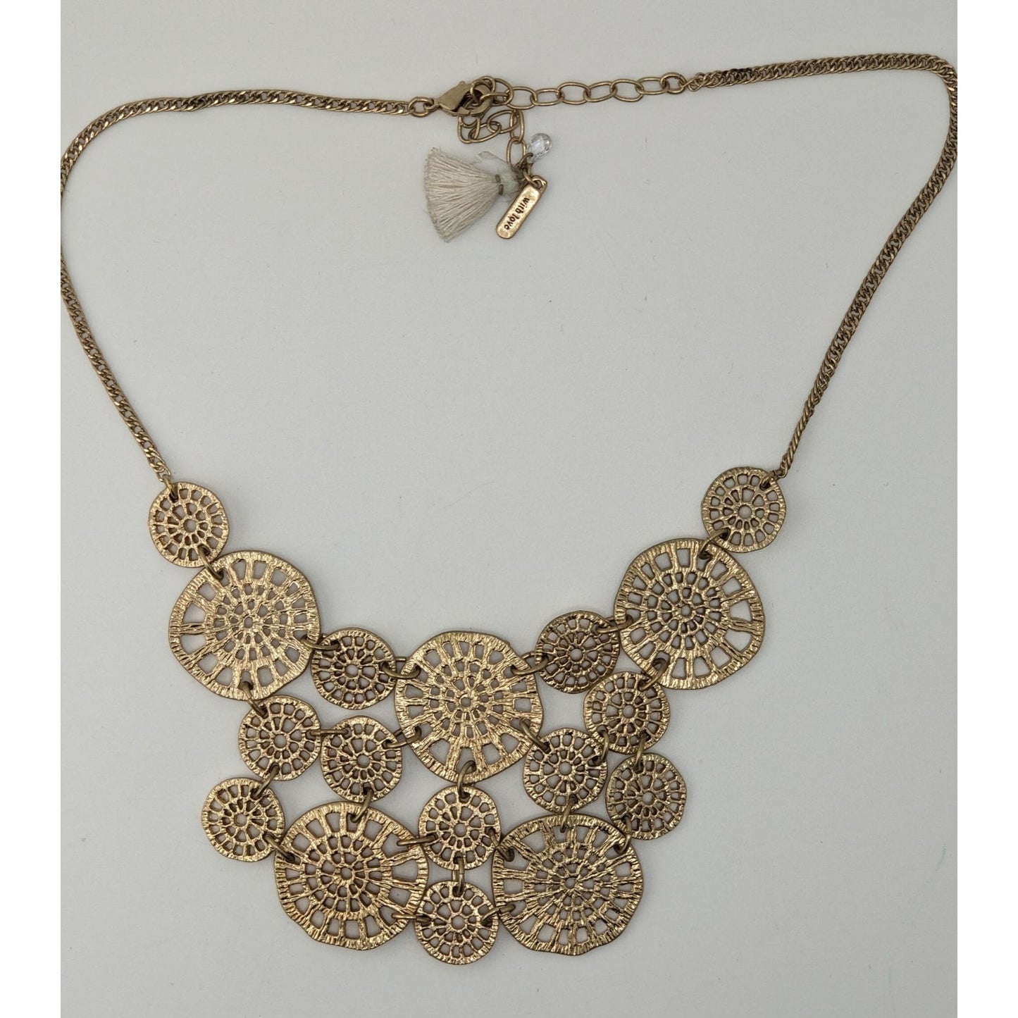 Gold Filigree Statement Necklace Lonna & Lilly Openwork Disc Bib Necklace Boho Modern Glam