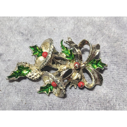 Gerry's Vintage Holiday Bell And Holly Brooch