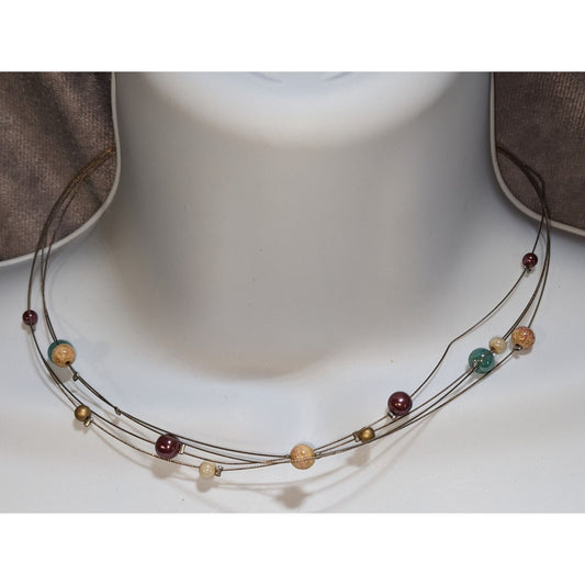 Layered Multistrand Beaded Necklace Earth Tone Minimalist Boho Floating Beads