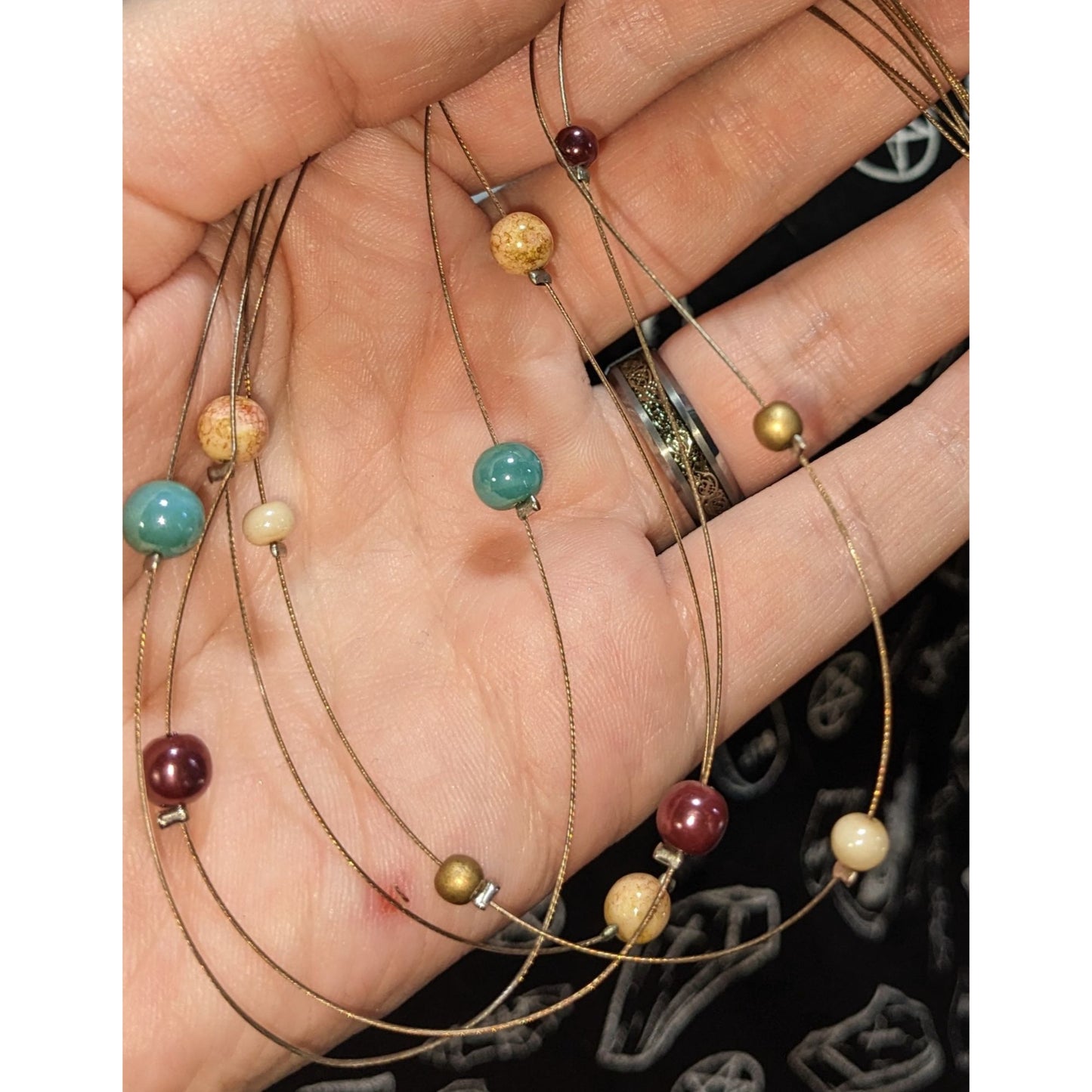 Layered Multistrand Beaded Necklace Earth Tone Minimalist Boho Floating Beads