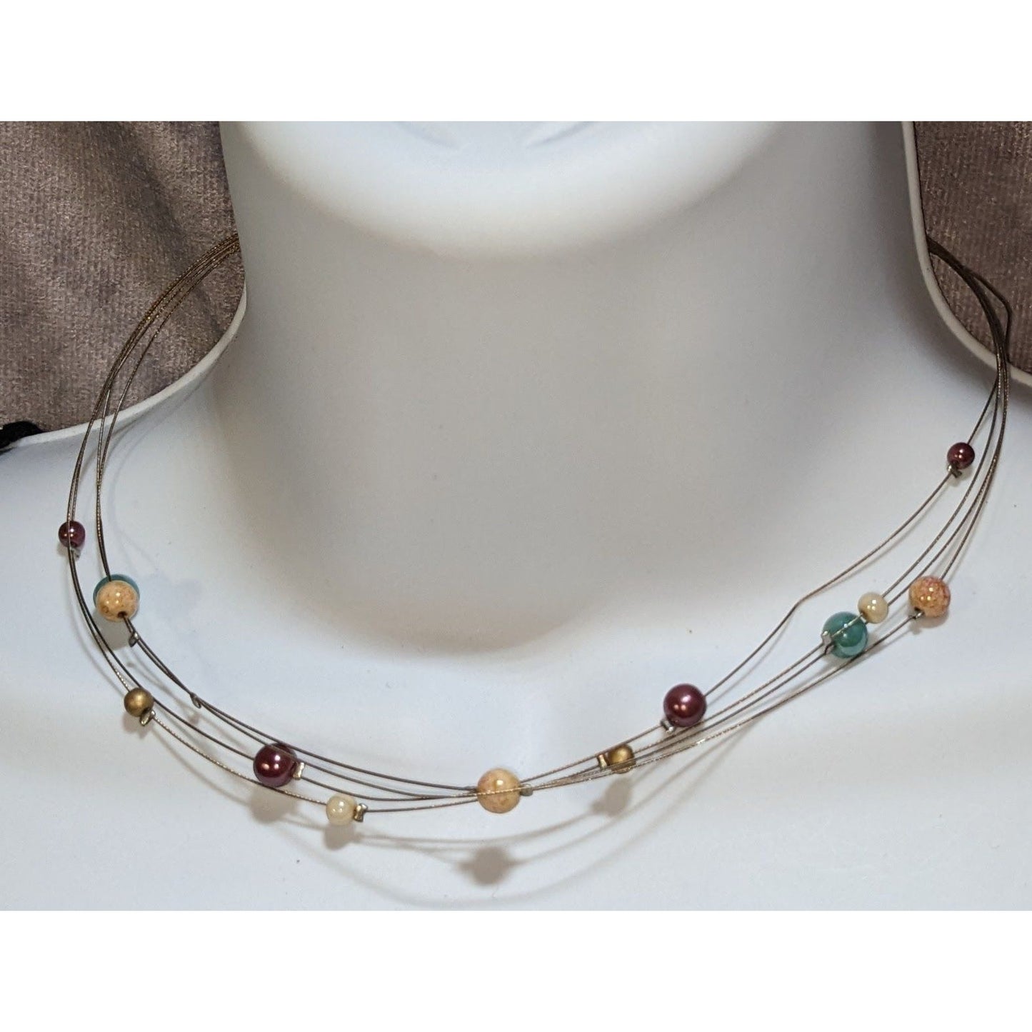 Layered Multistrand Beaded Necklace Earth Tone Minimalist Boho Floating Beads