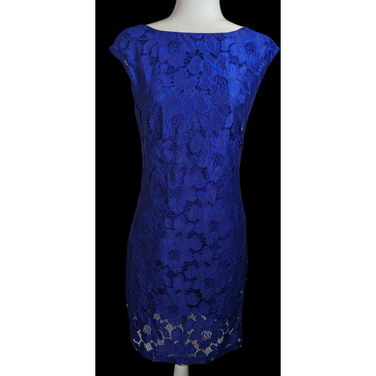 Chaps Preppy Blue Floral Lace Knee Length Dress