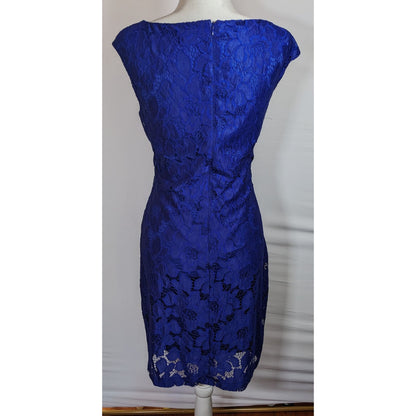 Chaps Preppy Blue Floral Lace Knee Length Dress
