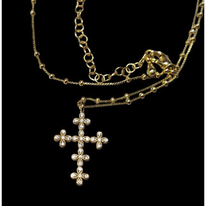 Dainty Minimalist Gold Tone Gemmed Cross Necklace