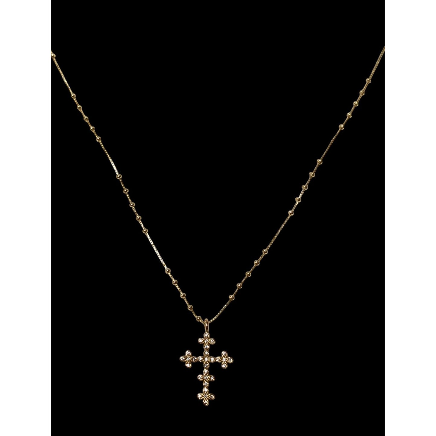 Dainty Minimalist Gold Tone Gemmed Cross Necklace