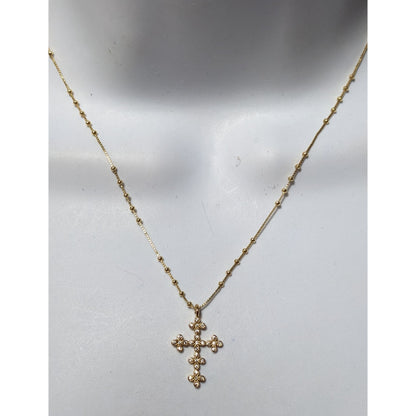 Dainty Minimalist Gold Tone Gemmed Cross Necklace