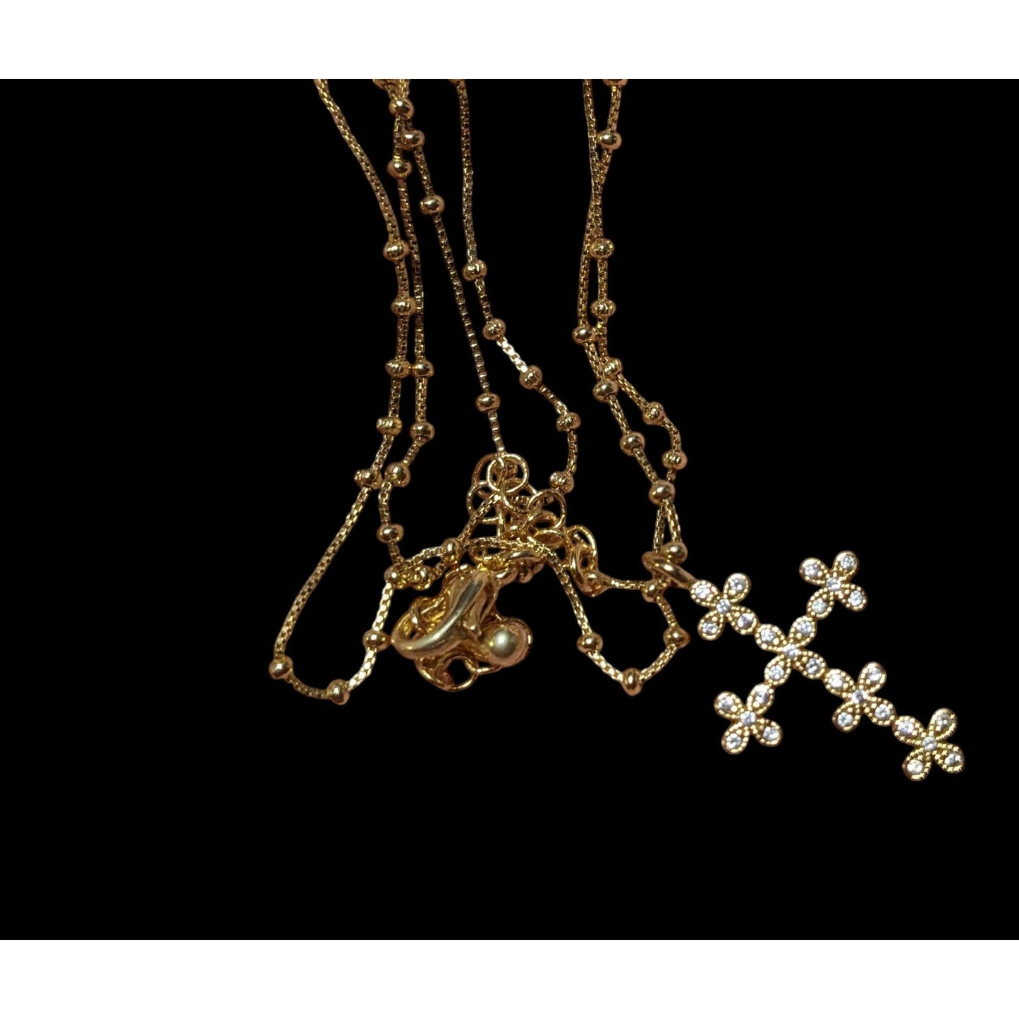 Dainty Minimalist Gold Tone Gemmed Cross Necklace