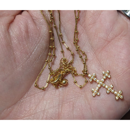 Dainty Minimalist Gold Tone Gemmed Cross Necklace