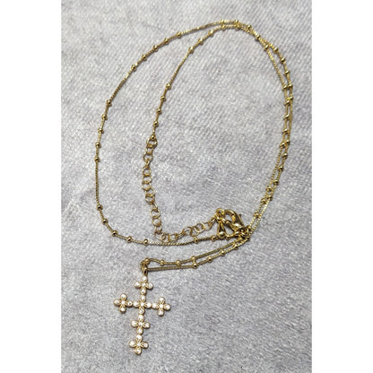 Dainty Minimalist Gold Tone Gemmed Cross Necklace