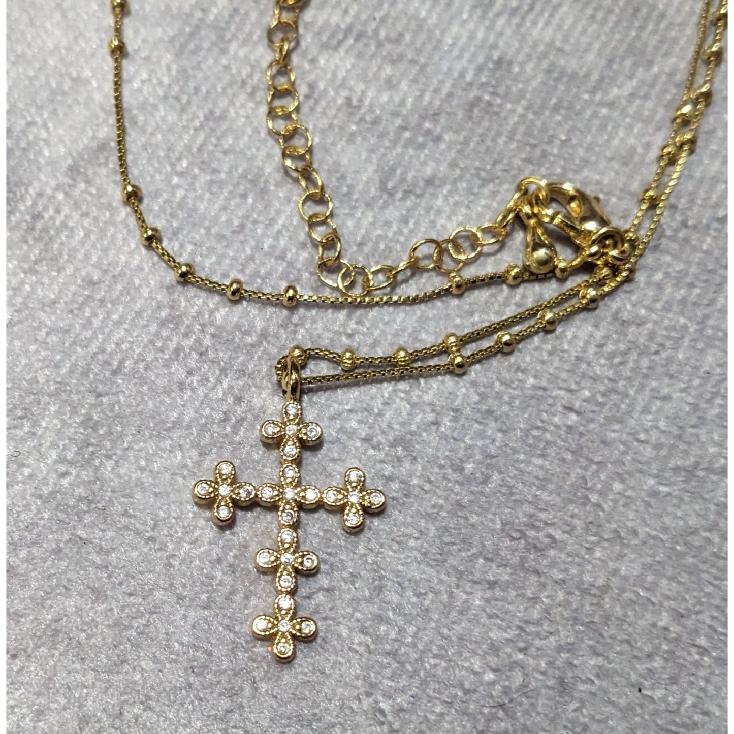 Dainty Minimalist Gold Tone Gemmed Cross Necklace