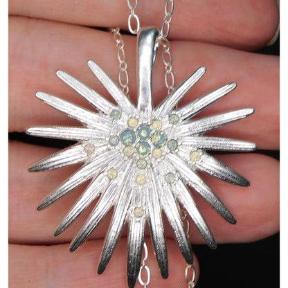 Whimsical Ice Princess Silver Tone Pendant Necklace With Blue Rhinestones