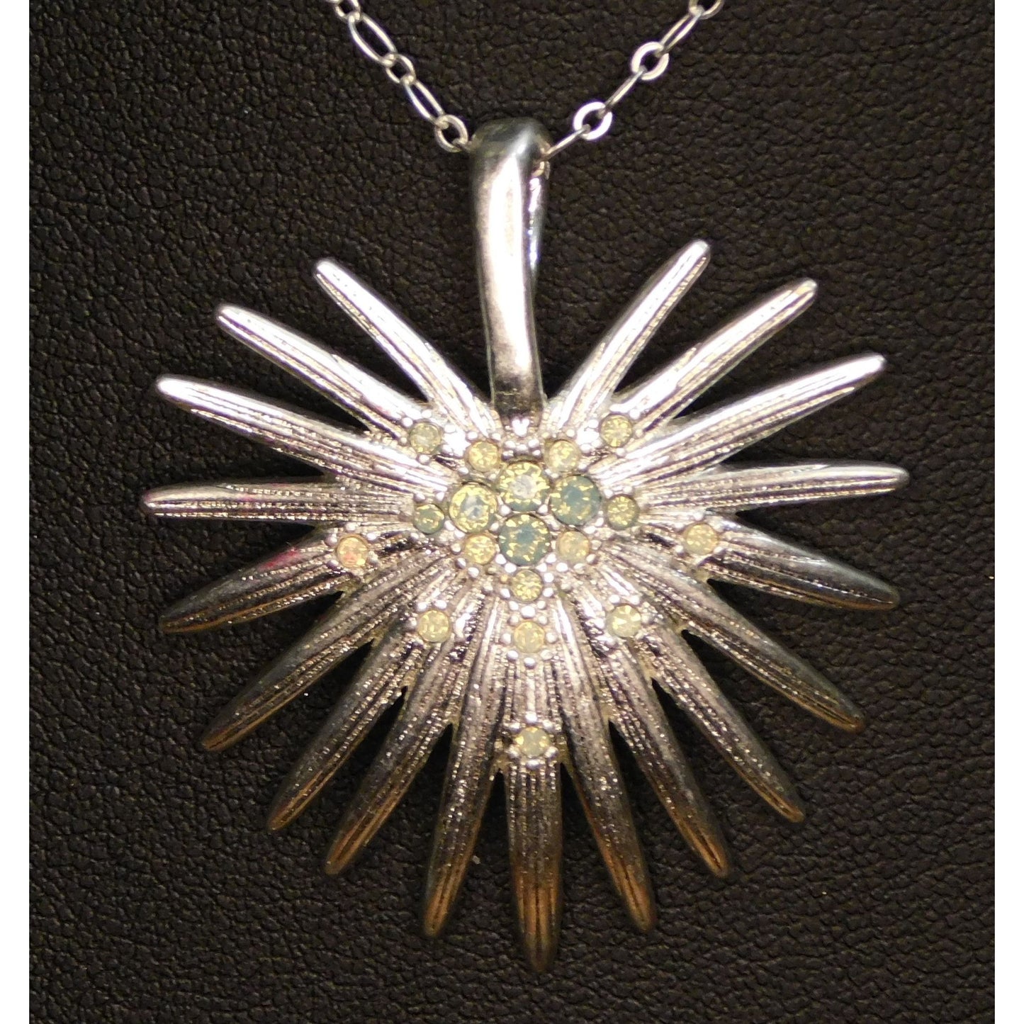 Whimsical Ice Princess Silver Tone Pendant Necklace With Blue Rhinestones